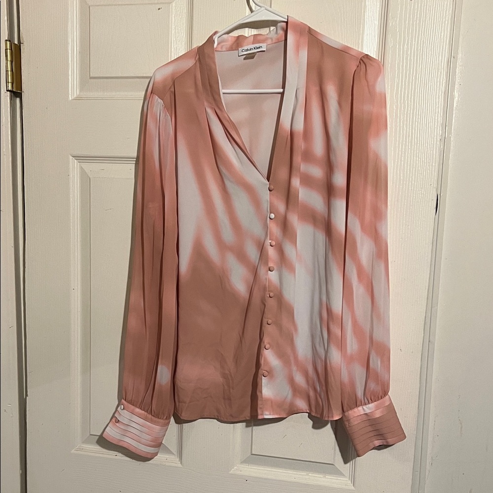 Calvin Klein Women's Peach and White Blouse